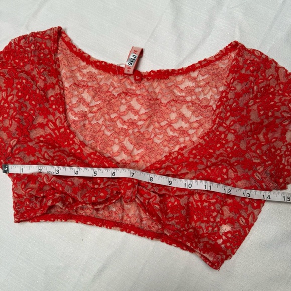 Red lace halter top sheer tie front coral small festival - Picture 6 of 11